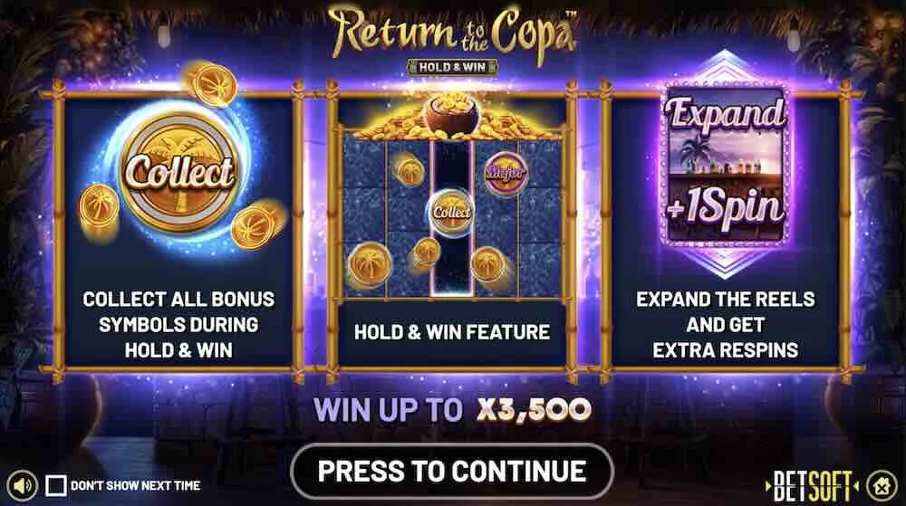 Return to the Copa – Hold & Win slot by Betsoft Gaming featuring salsa dancing, vibrant symbols, and exciting bonus features for big wins