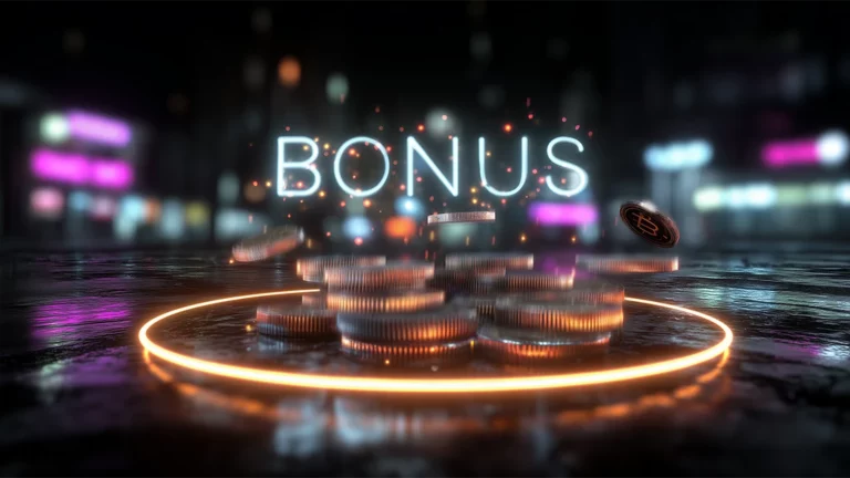 Casino chips and welcome bonus text