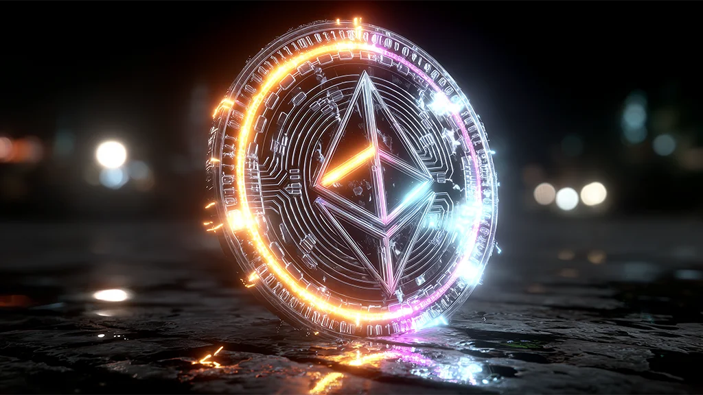 Ethereum coins next to Australian pokies, representing ETH online casinos