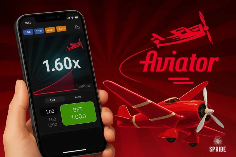 Aviator game interface on a mobile phone showing the plane taking off