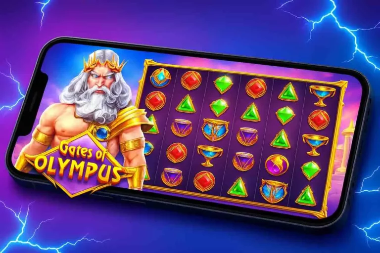 Gates of Olympus pokie on a mobile phone screen