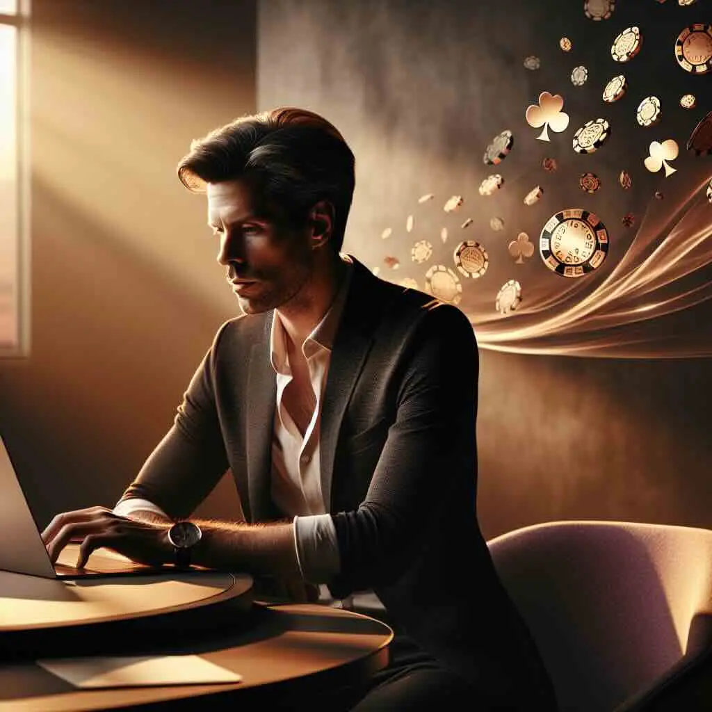 Aussie gambler happily celebrates a no deposit free spins win on mobile with golden confetti.