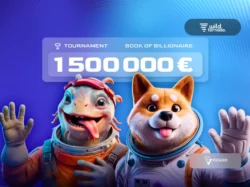 Fugaso Book of Billionaire slot tournament banner with WildTornado logo and €1.5M prize pool