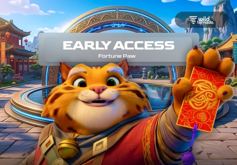 Fortune Paw slot interface with cheerful lucky cat and spinning reels